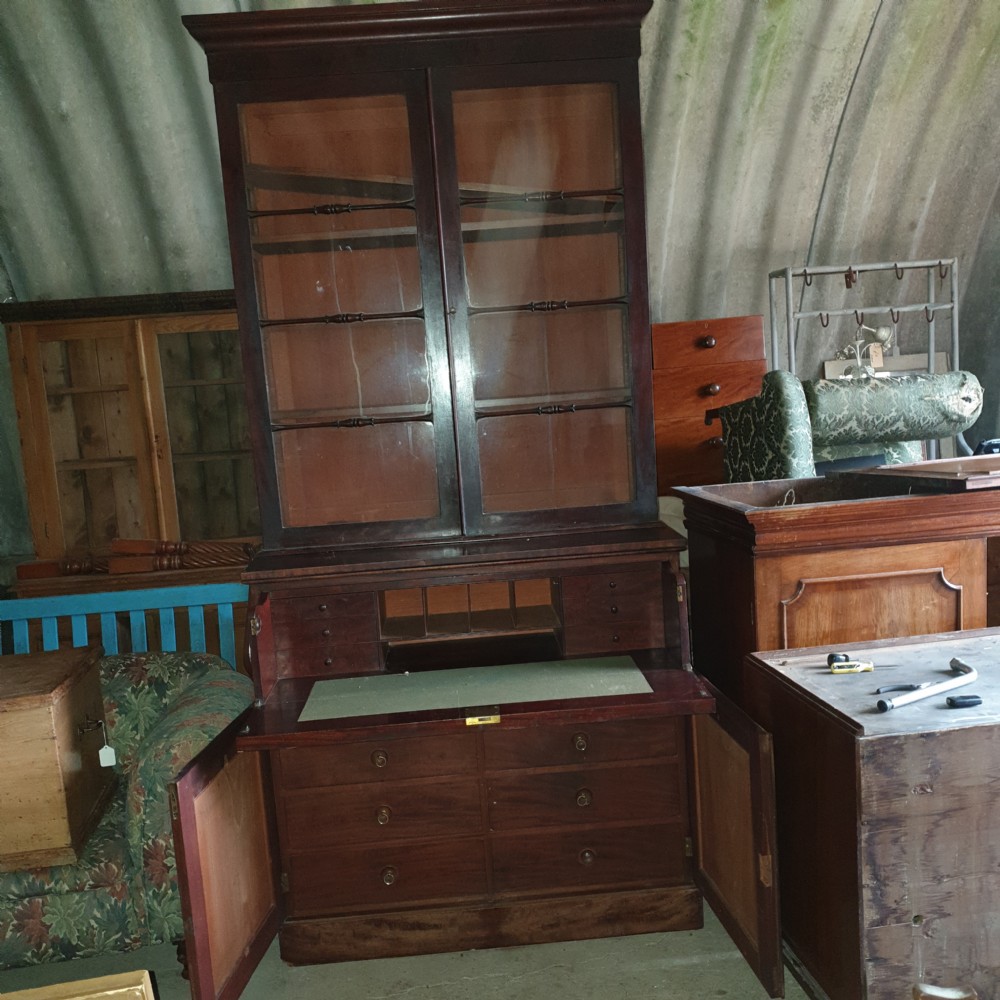 Early Victorian mahogany secretaire bookcase.  View VI
