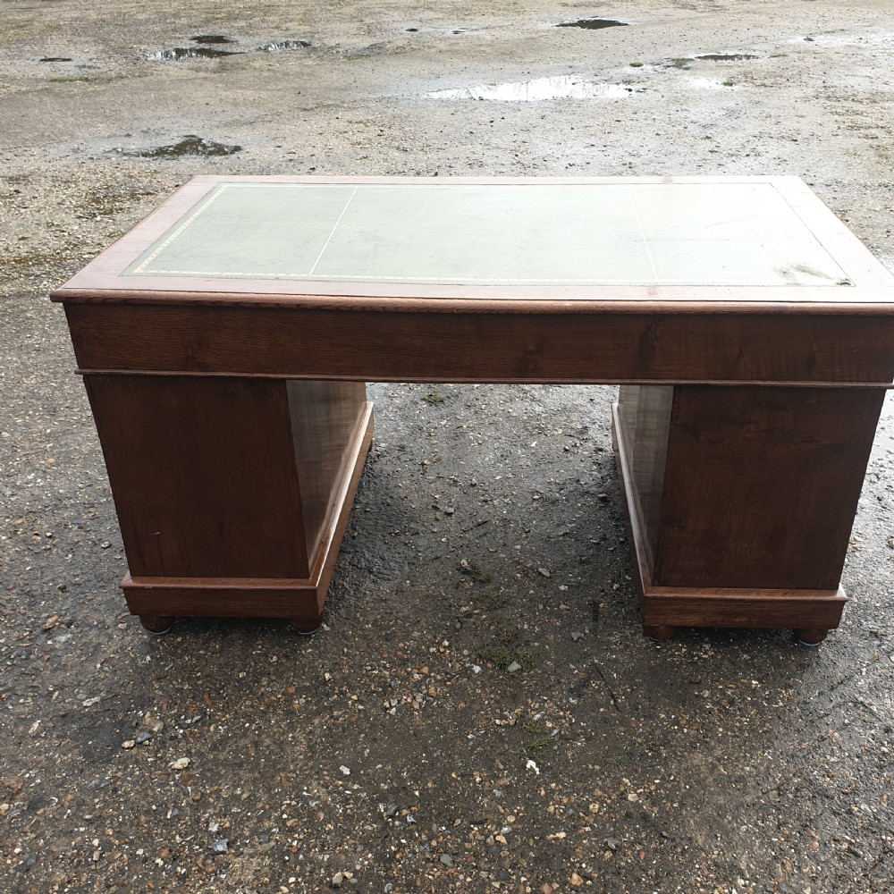 Good sized oak kneehole pedestal writing desk  View III