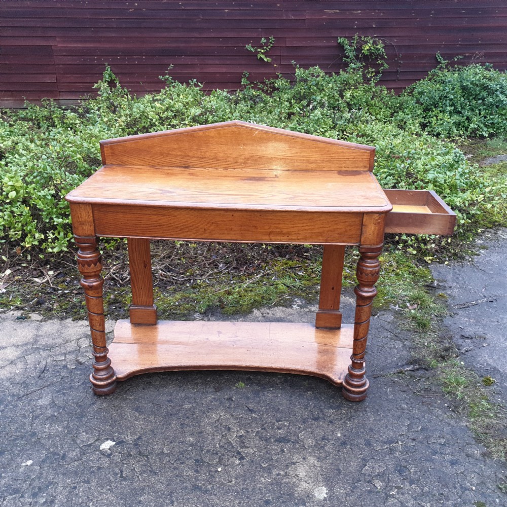 Victorian  golden oak hall table with end drawer. View II