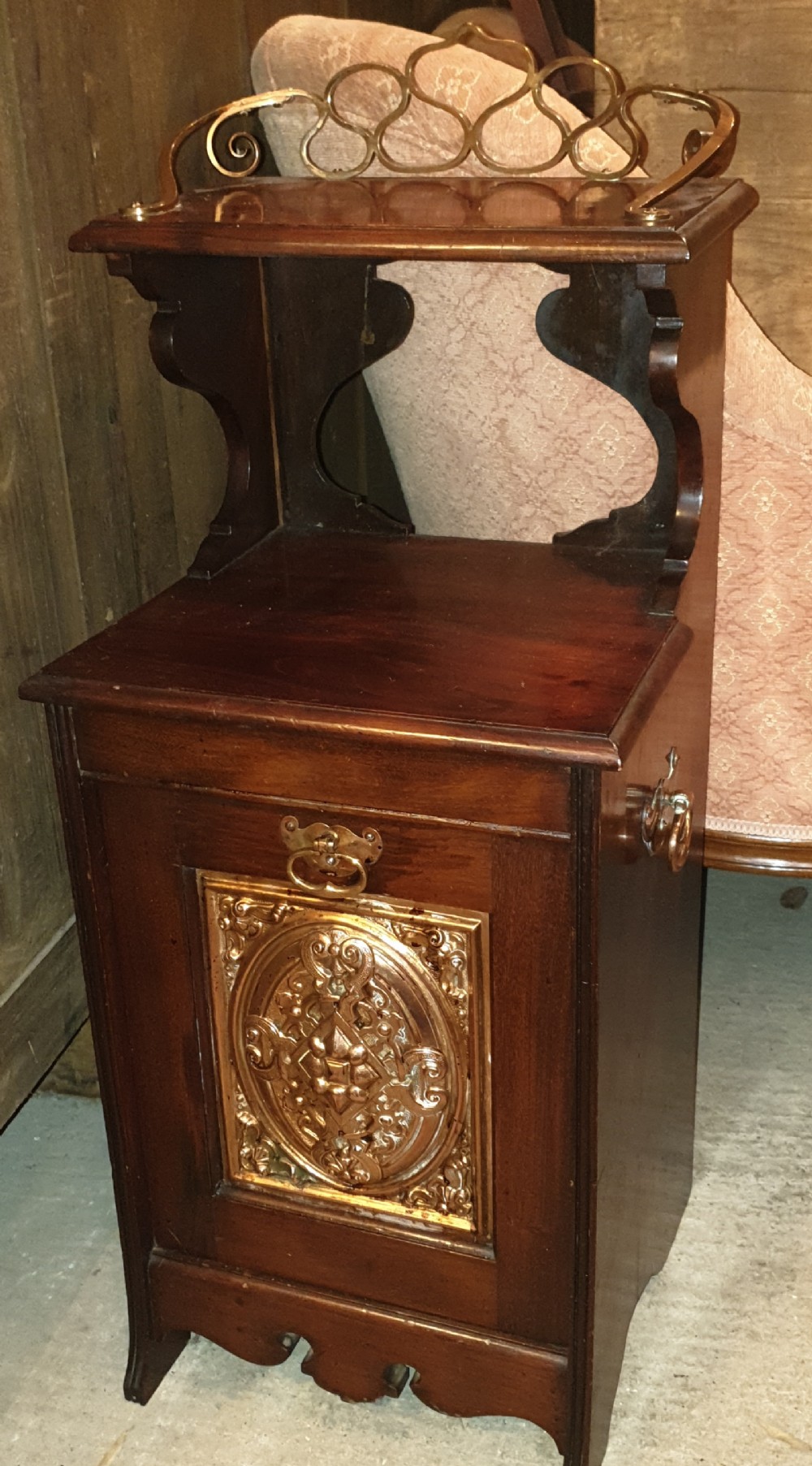 Late Victorian mahogany and copper purdonium. 