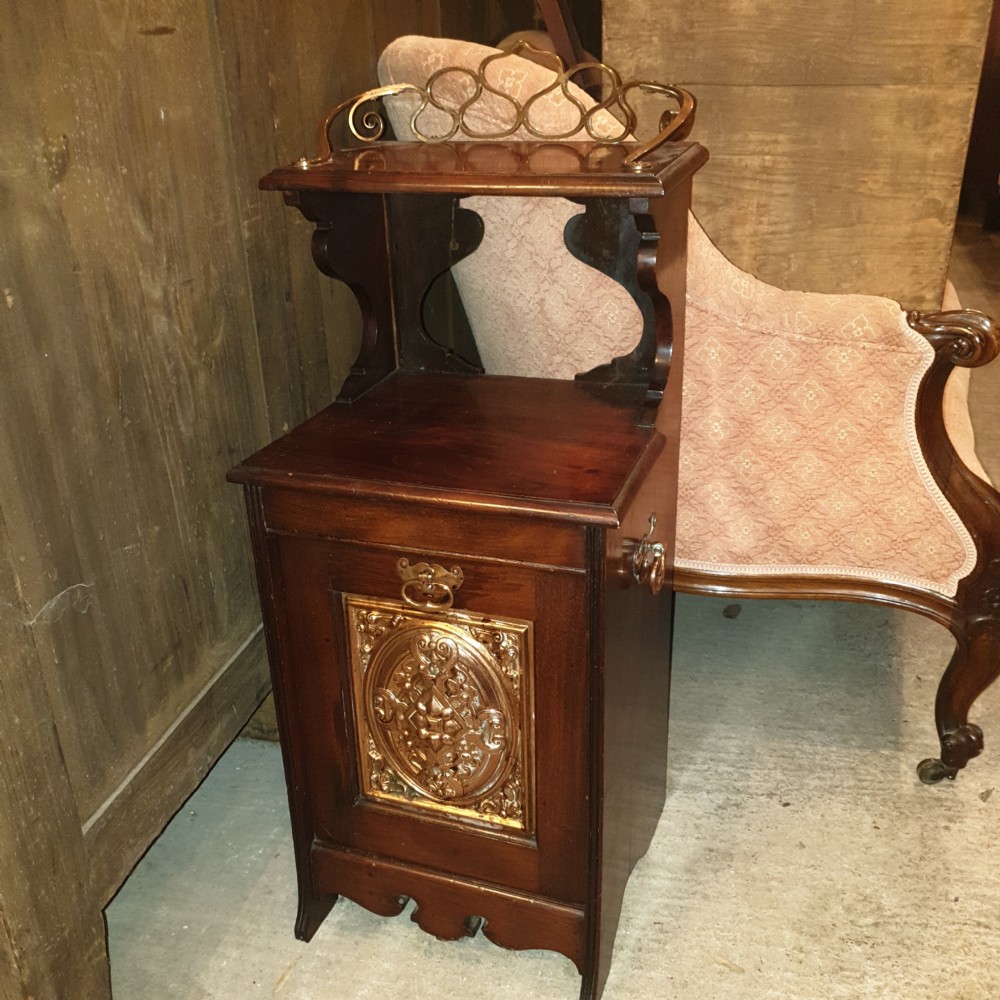 Late Victorian mahogany and copper purdonium.  View II