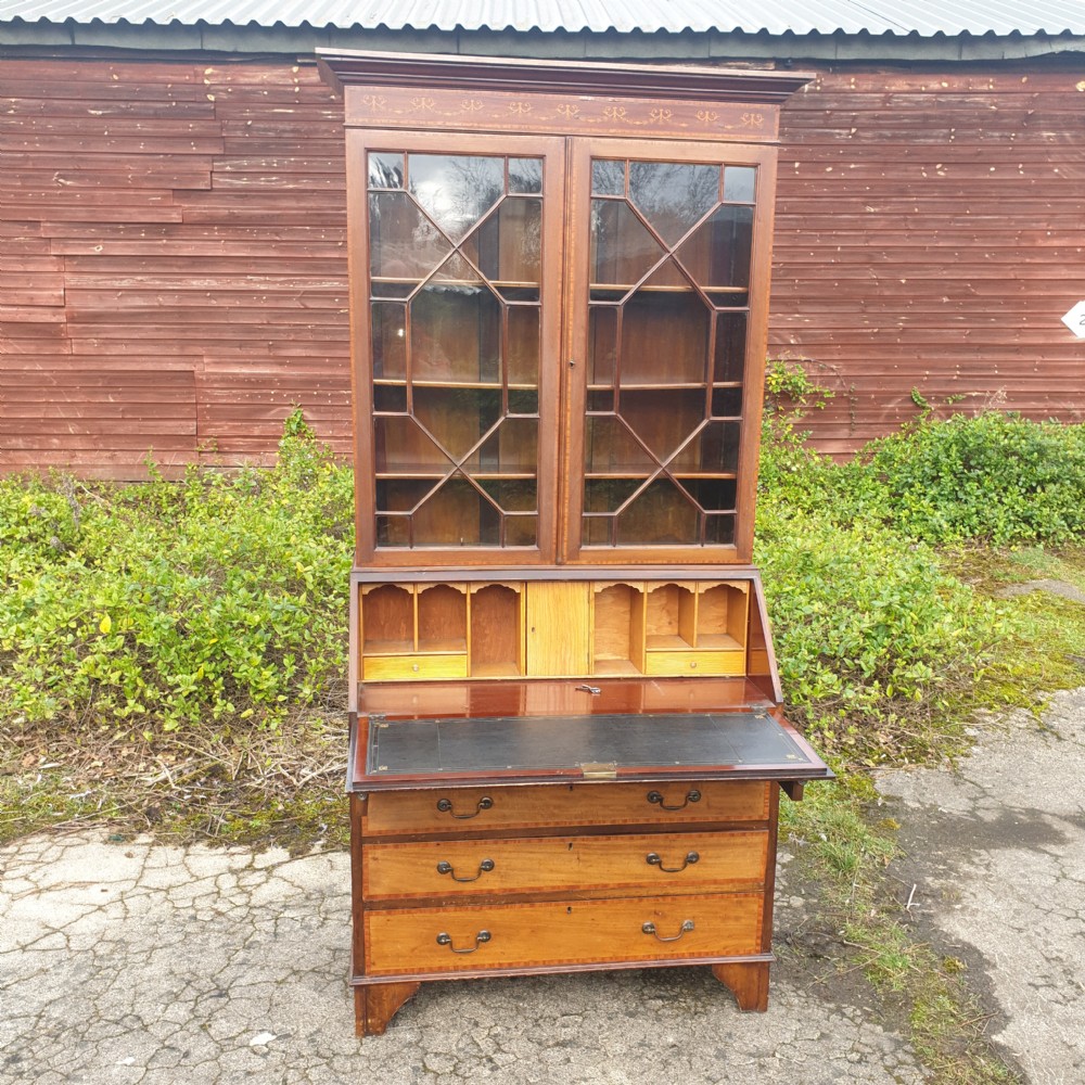 Edwardian inlaid mahogany bureau bookcase . View III