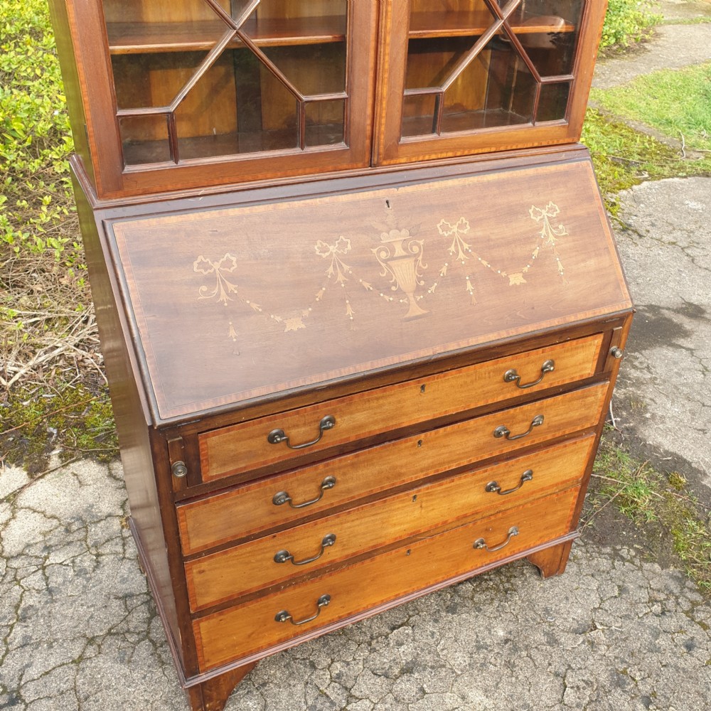 Edwardian inlaid mahogany bureau bookcase . View IV