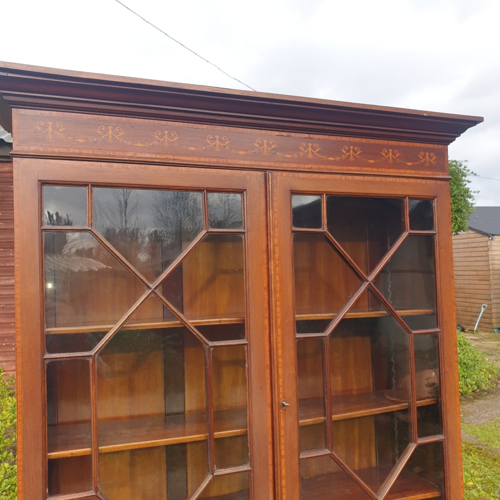 Edwardian inlaid mahogany bureau bookcase . View V