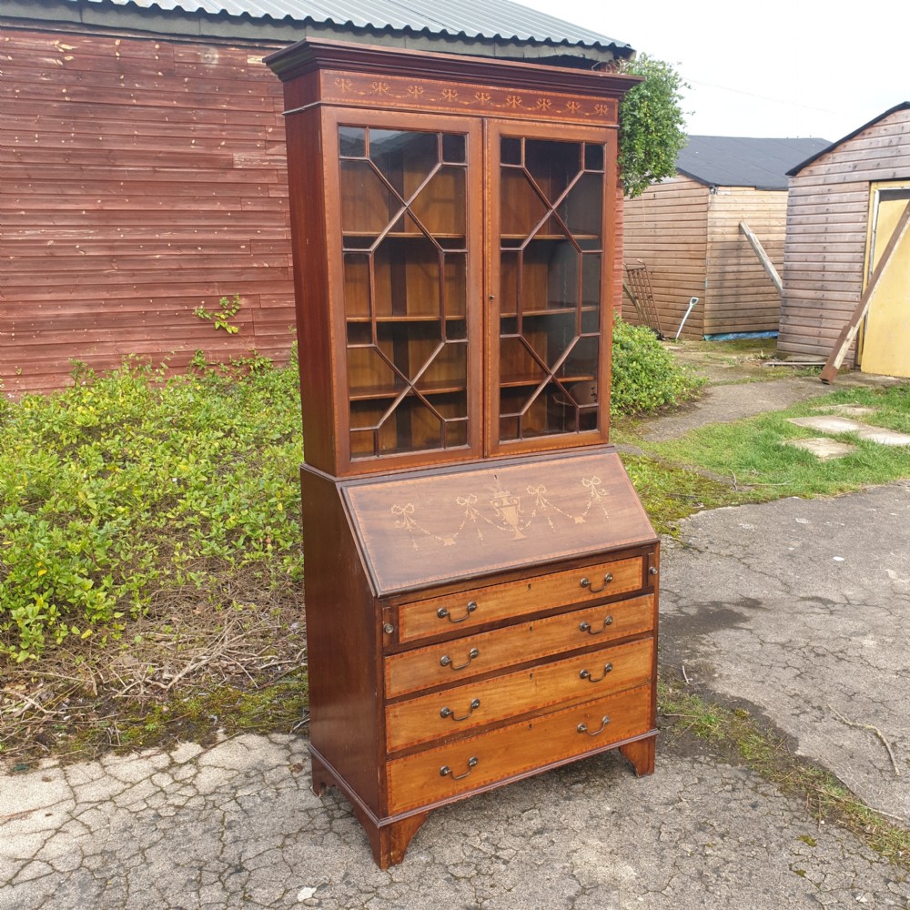 Edwardian inlaid mahogany bureau bookcase . View VI