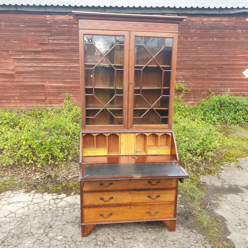 Edwardian inlaid mahogany bureau bookcase . View VII