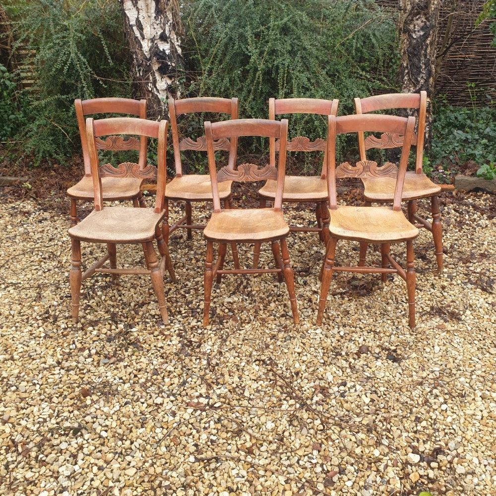Set of 7 farmhouse Windsor kitchen single chairs. View II