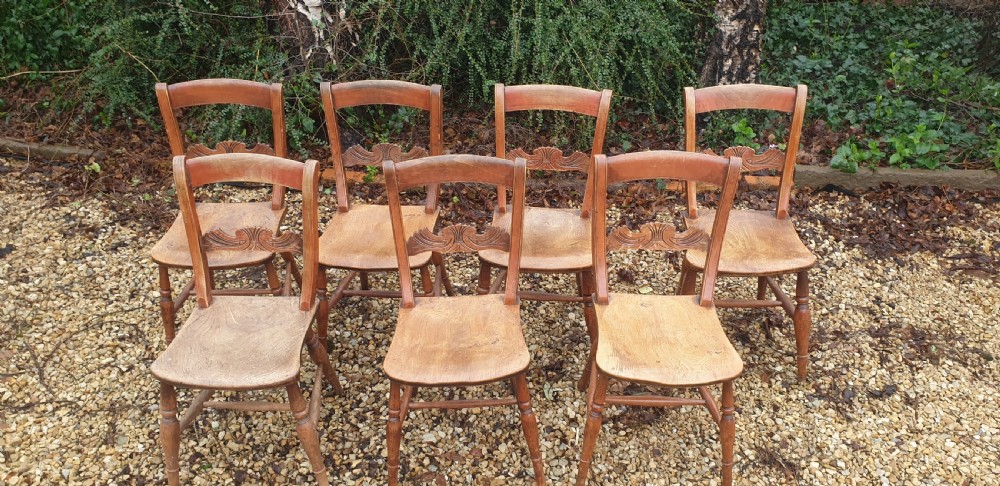 Set of 7 farmhouse Windsor kitchen single chairs. View V