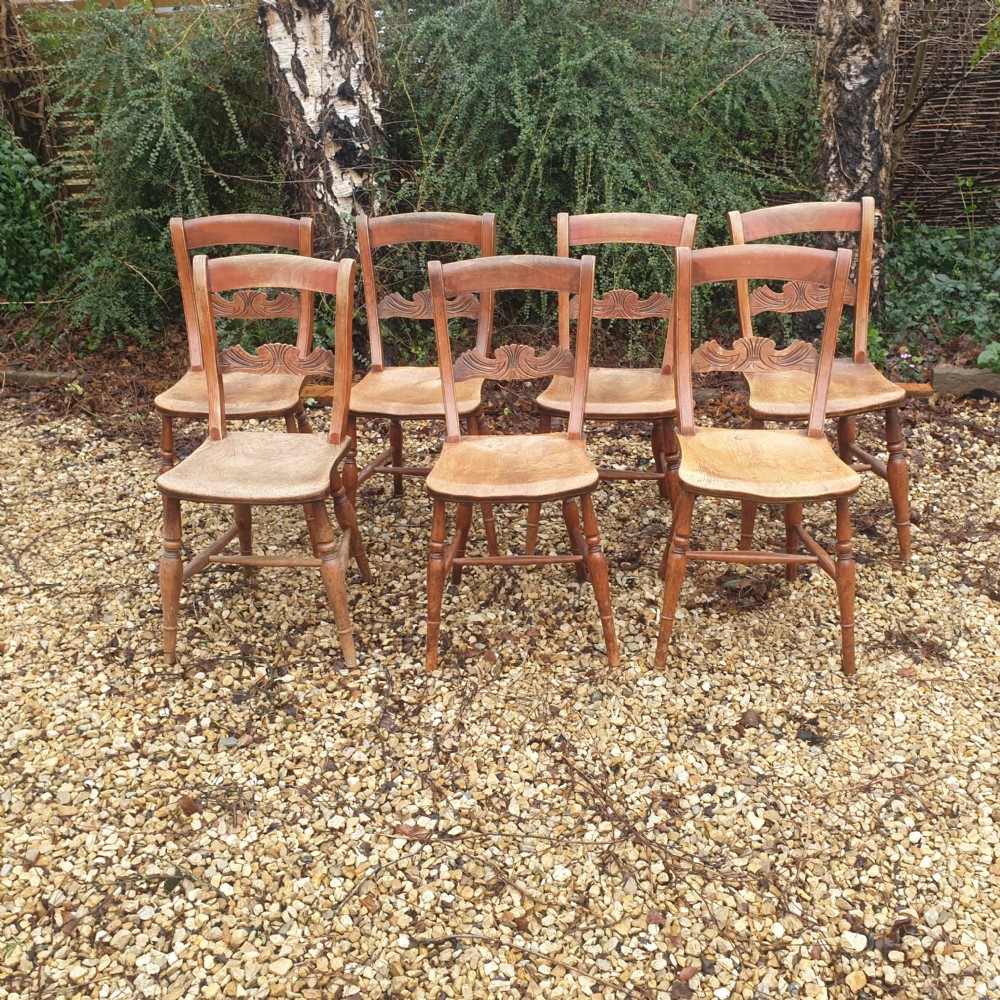 Set of 7 farmhouse Windsor kitchen single chairs. View VI