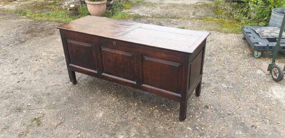 Large late Georgian panelled oak coffer.  View II