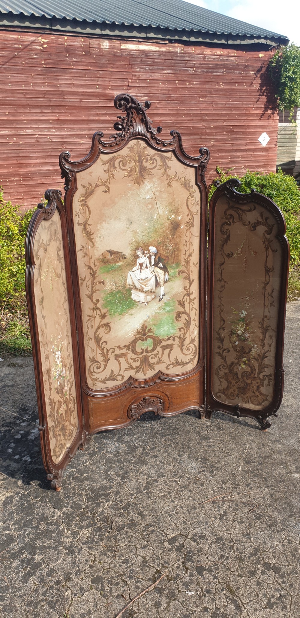 Late 19th century French carved 3 fold dressing screen.  View II