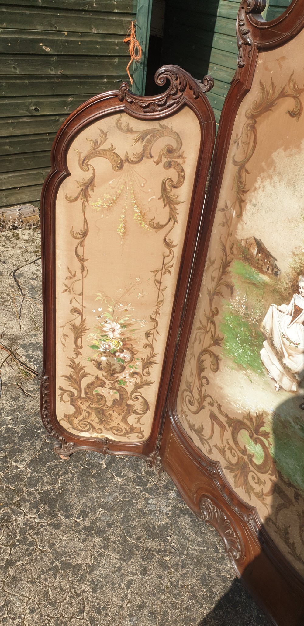 Late 19th century French carved 3 fold dressing screen.  View V