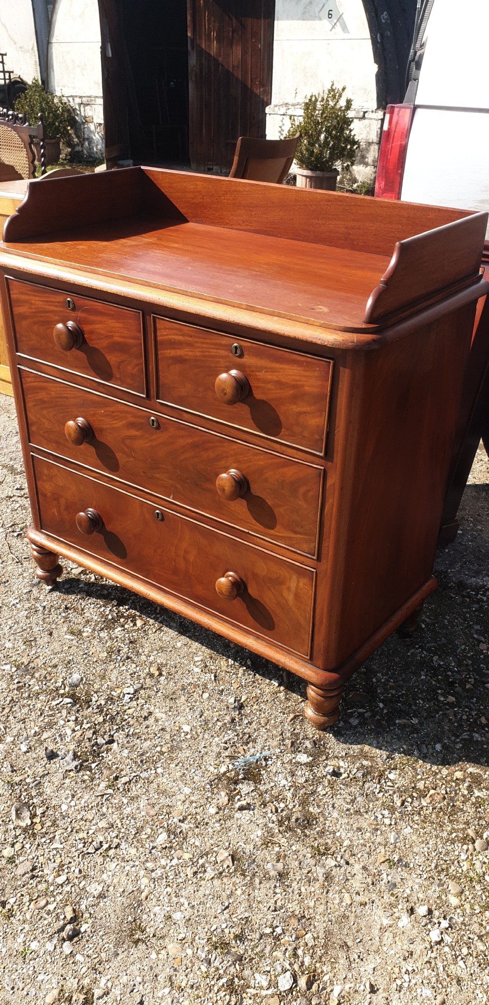Victorian mahogany tray top chest of drawers  View II