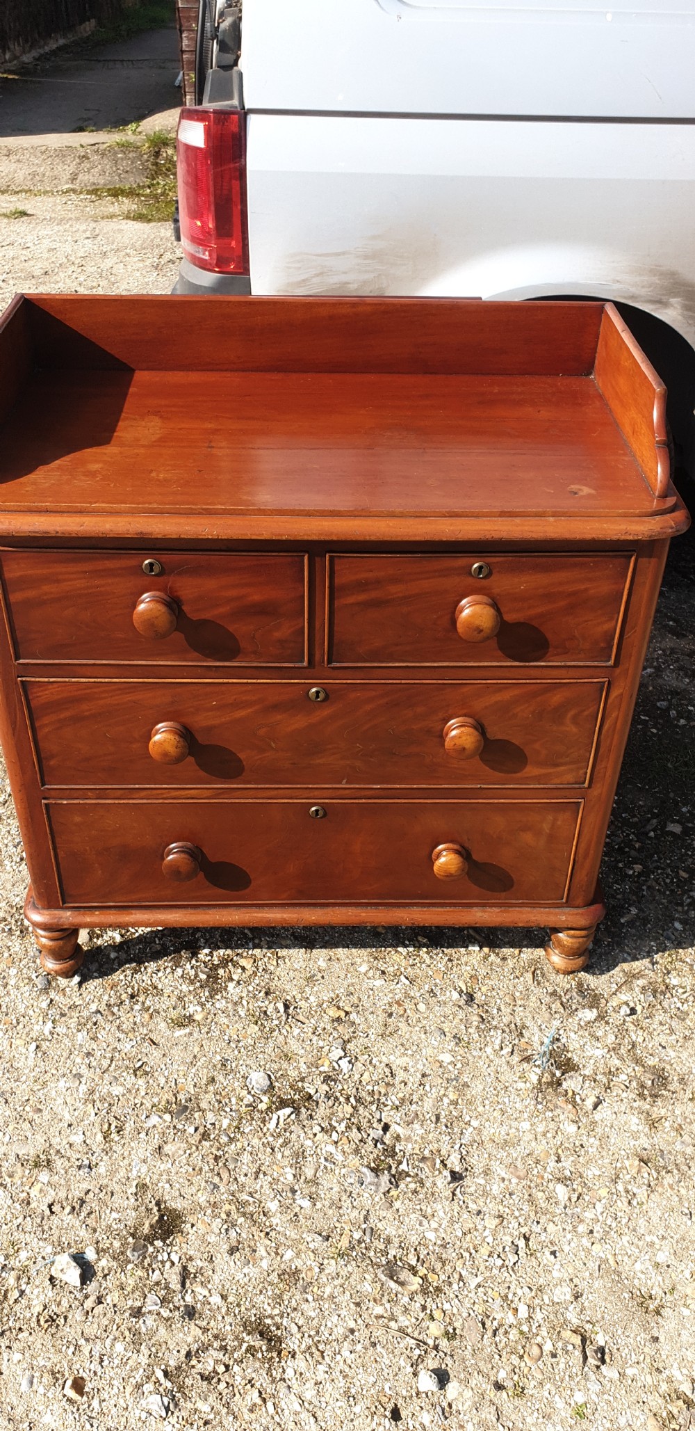 Victorian mahogany tray top chest of drawers  View V