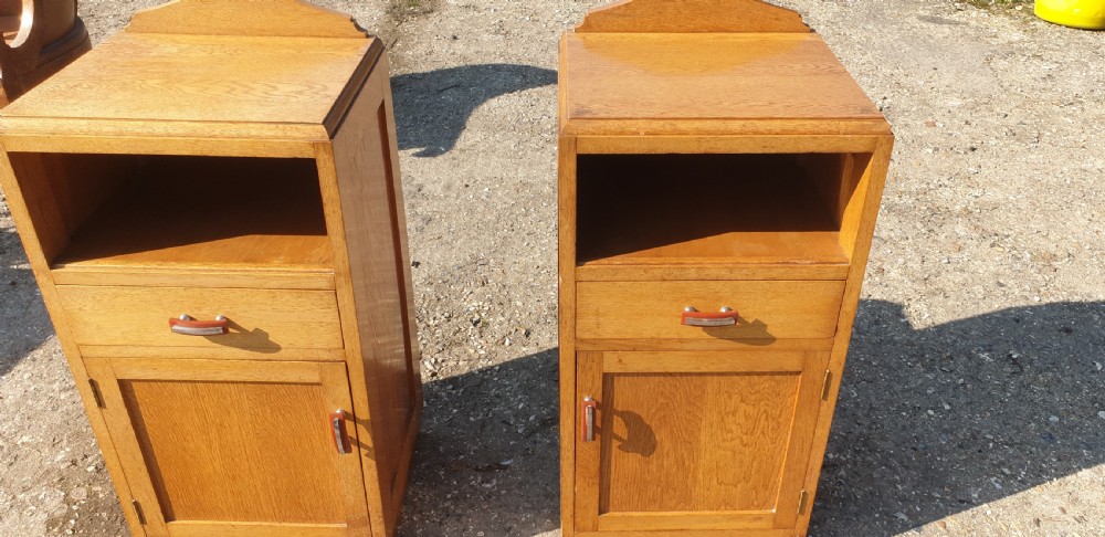 Pair of oak Art Deco bedside cabinets.  View II