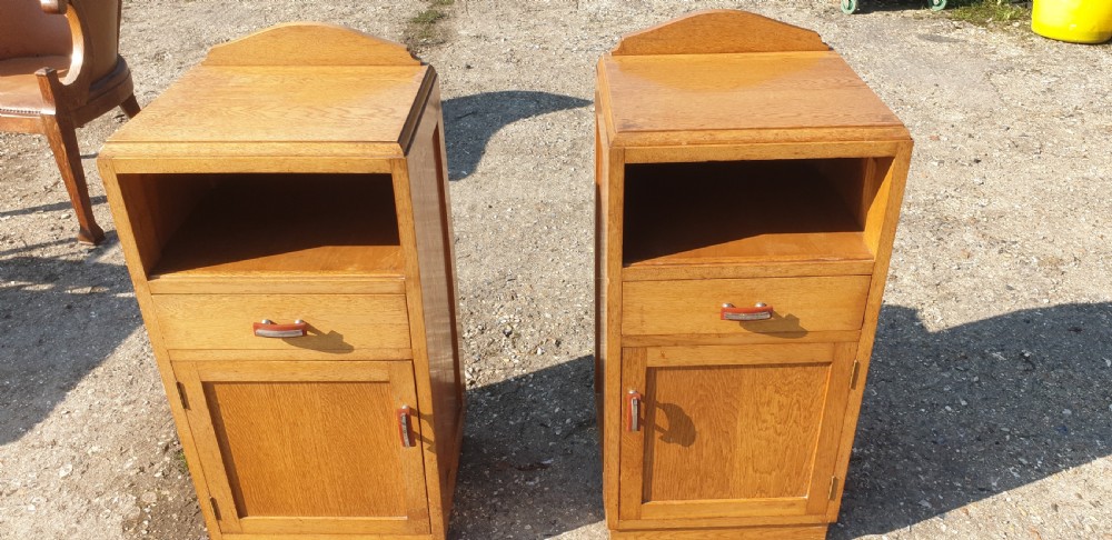 Pair of oak Art Deco bedside cabinets.  View III