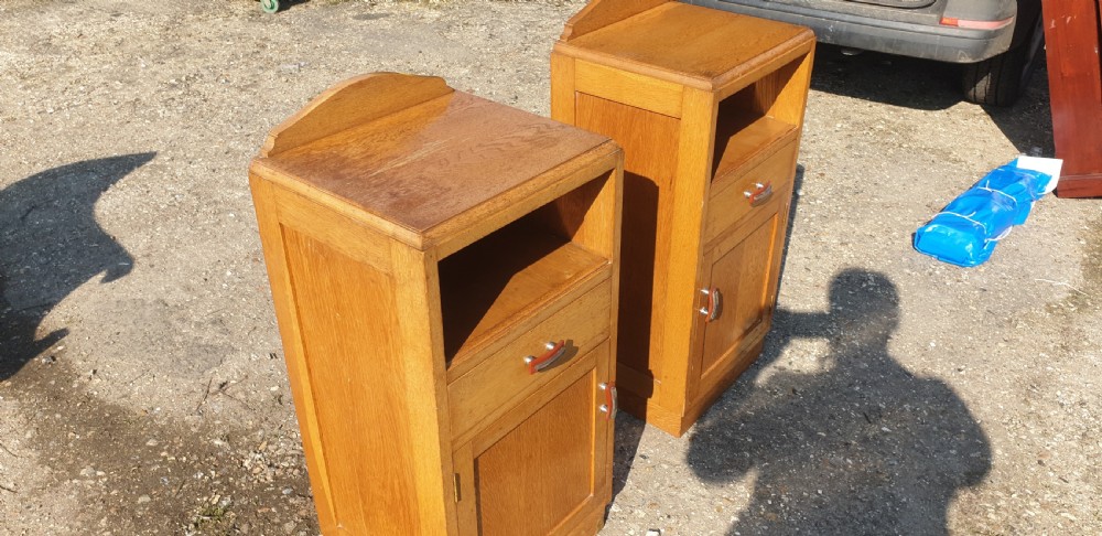 Pair of oak Art Deco bedside cabinets.  View IV