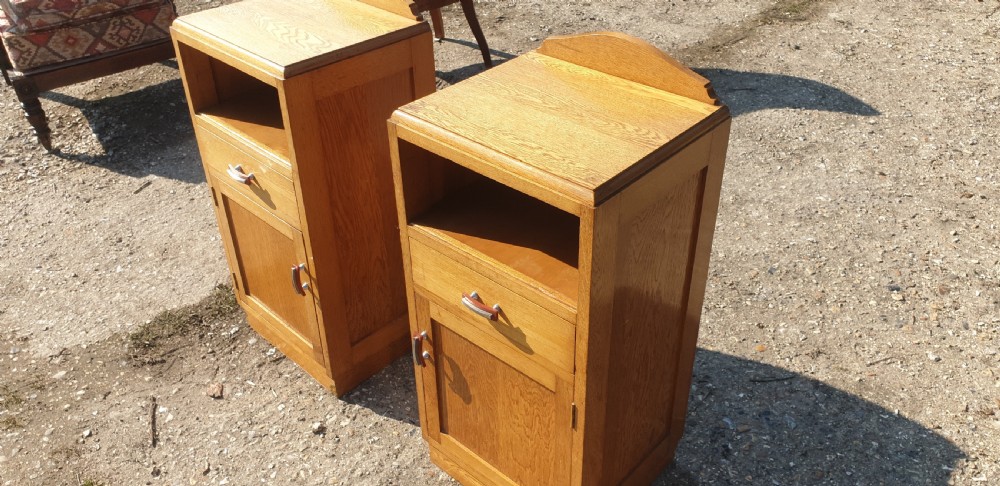 Pair of oak Art Deco bedside cabinets.  View V