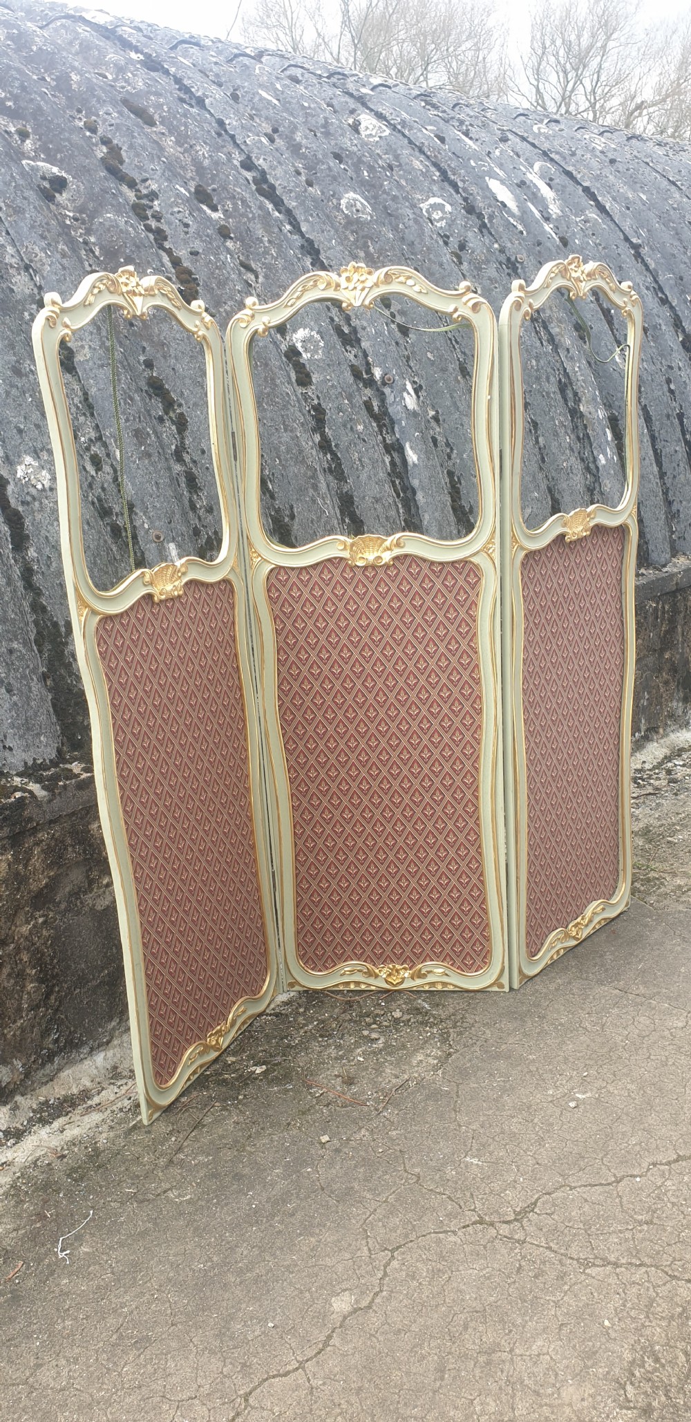 Painted and gilt 3 fold dressing screen.  View II