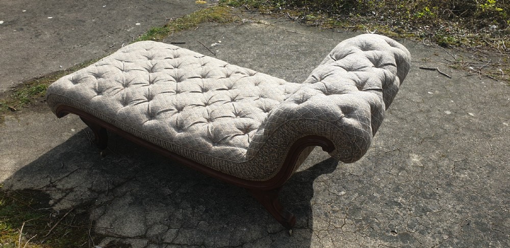 Victorian walnut upholstered chaise longue.  View IV