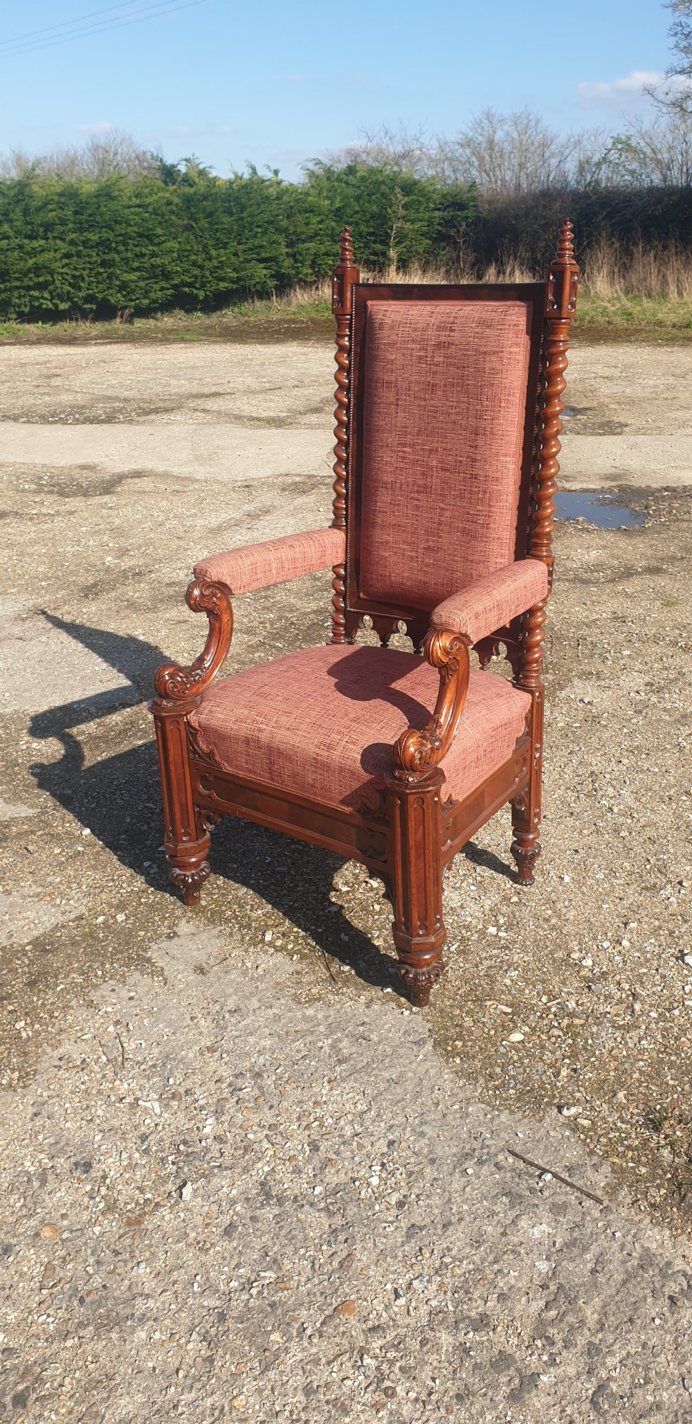 Large Victorian mahogany Gothic hall armchair. 
