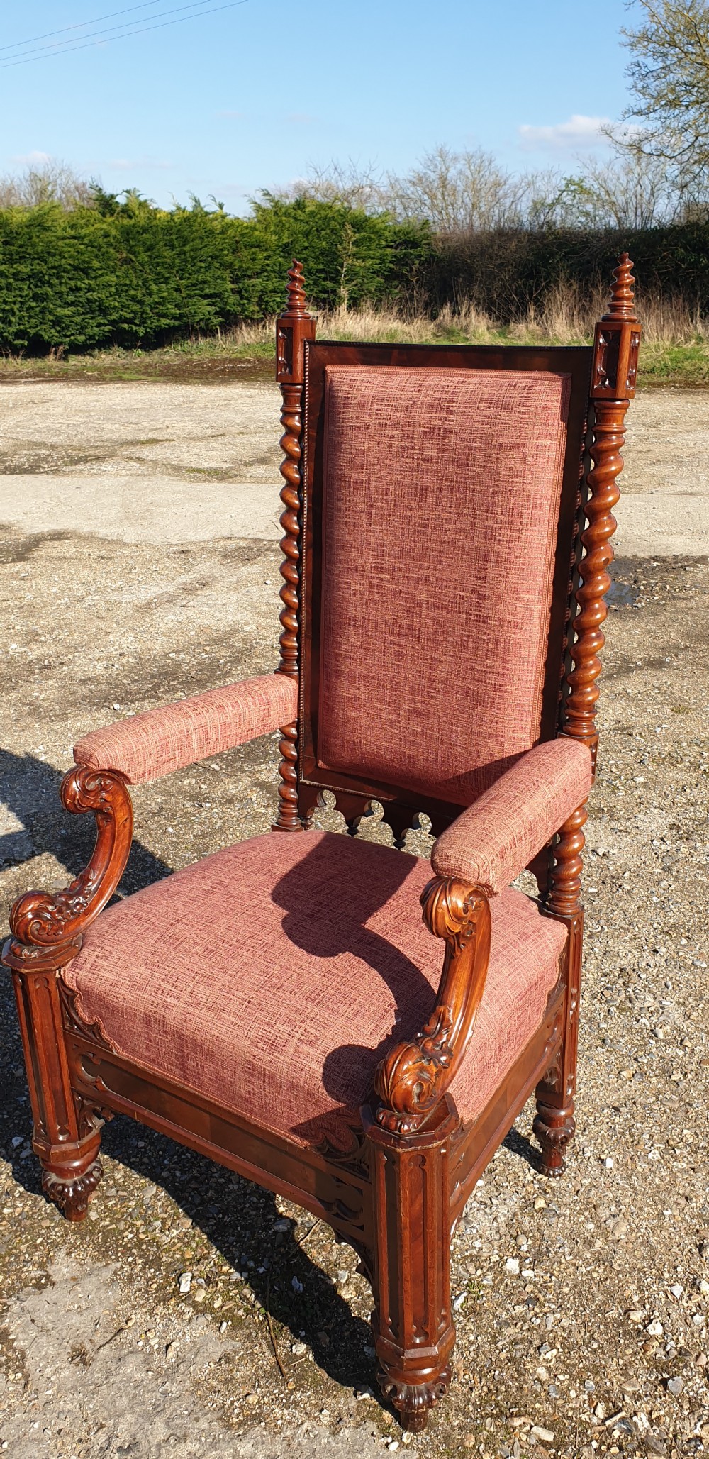 Large Victorian mahogany Gothic hall armchair.  View III