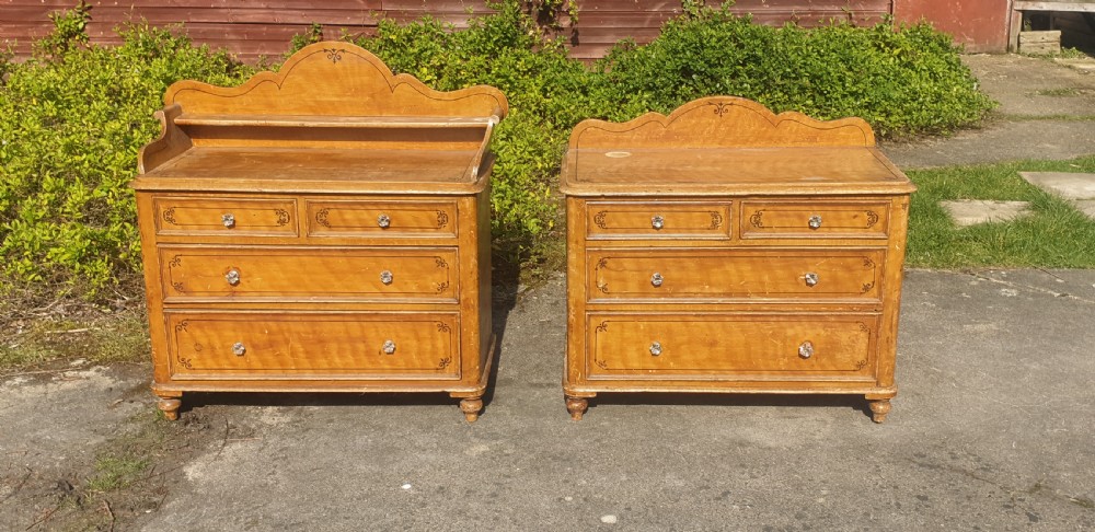 Pair of Victorian decorated pine chests.
