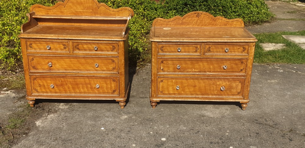 Pair of Victorian decorated pine chests. View II