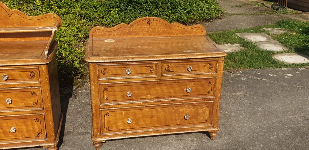 Pair of Victorian decorated pine chests. View V