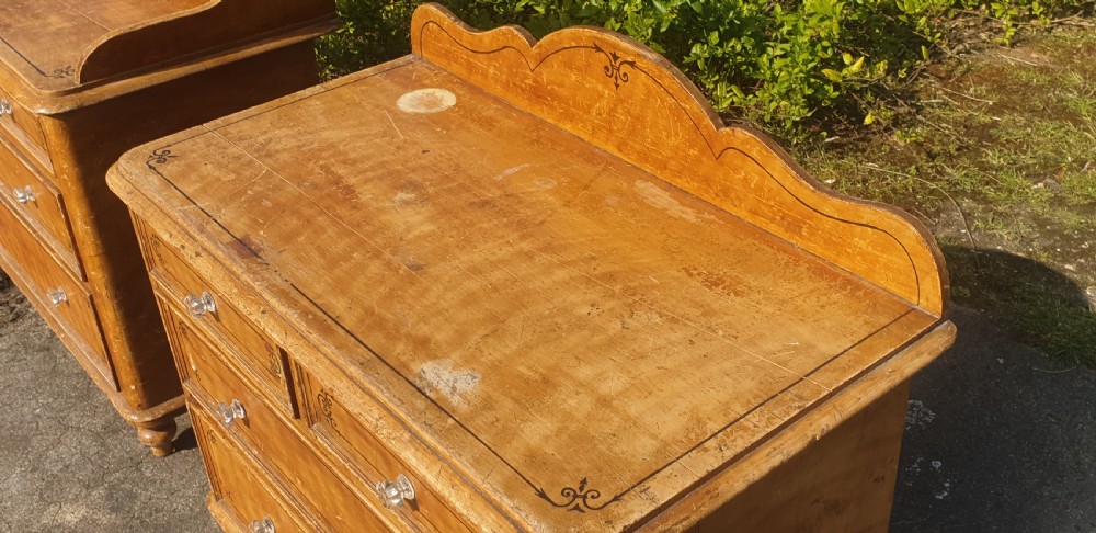 Pair of Victorian decorated pine chests. View VII