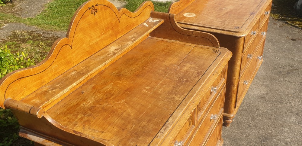 Pair of Victorian decorated pine chests. View VIII