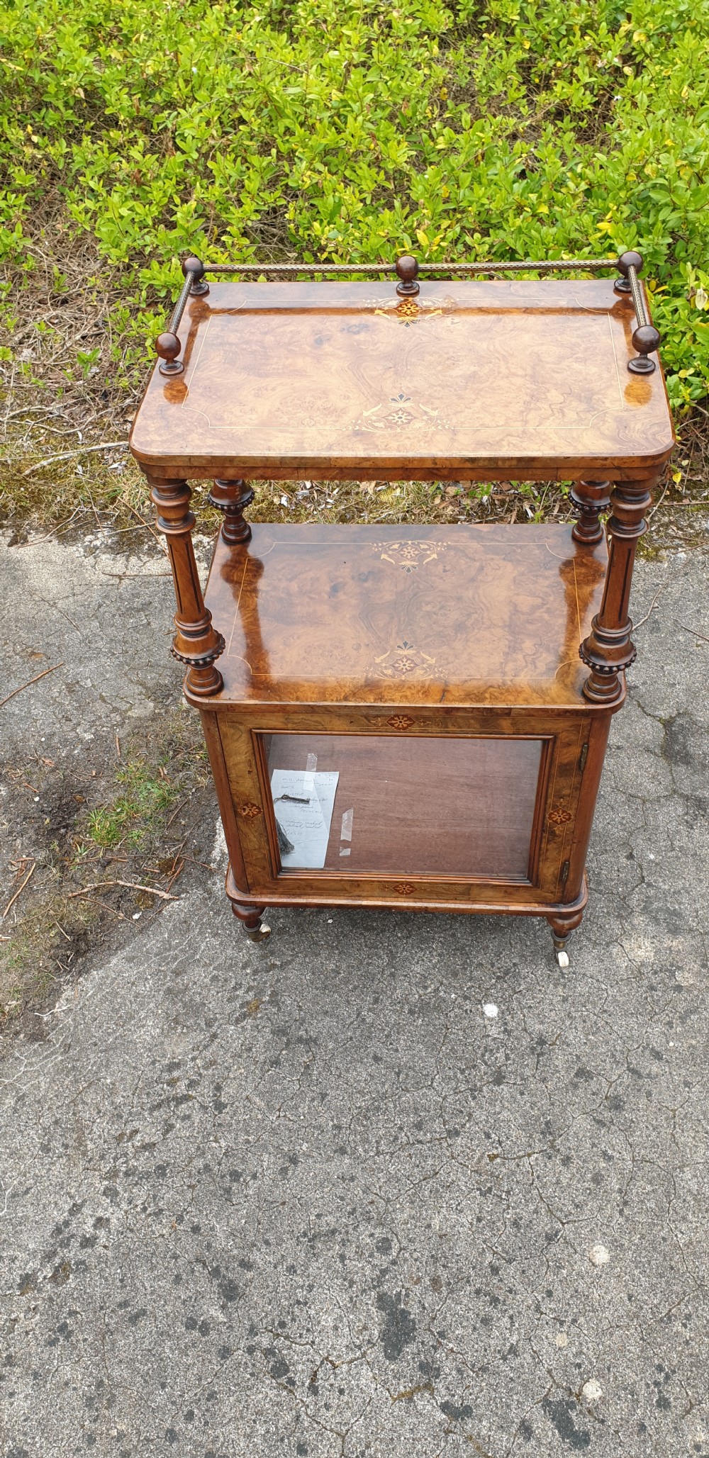 Victorian inlaid walnut side cabinet 