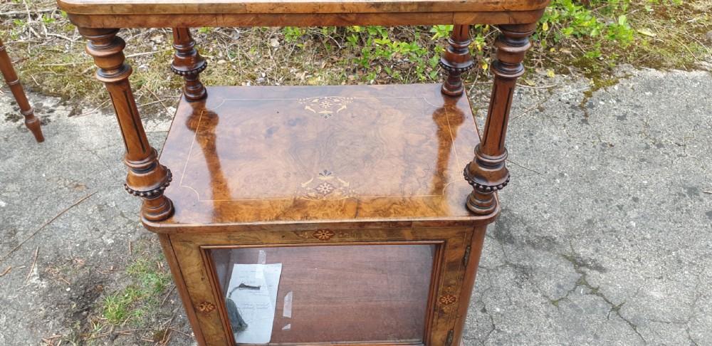 Victorian inlaid walnut side cabinet  View III