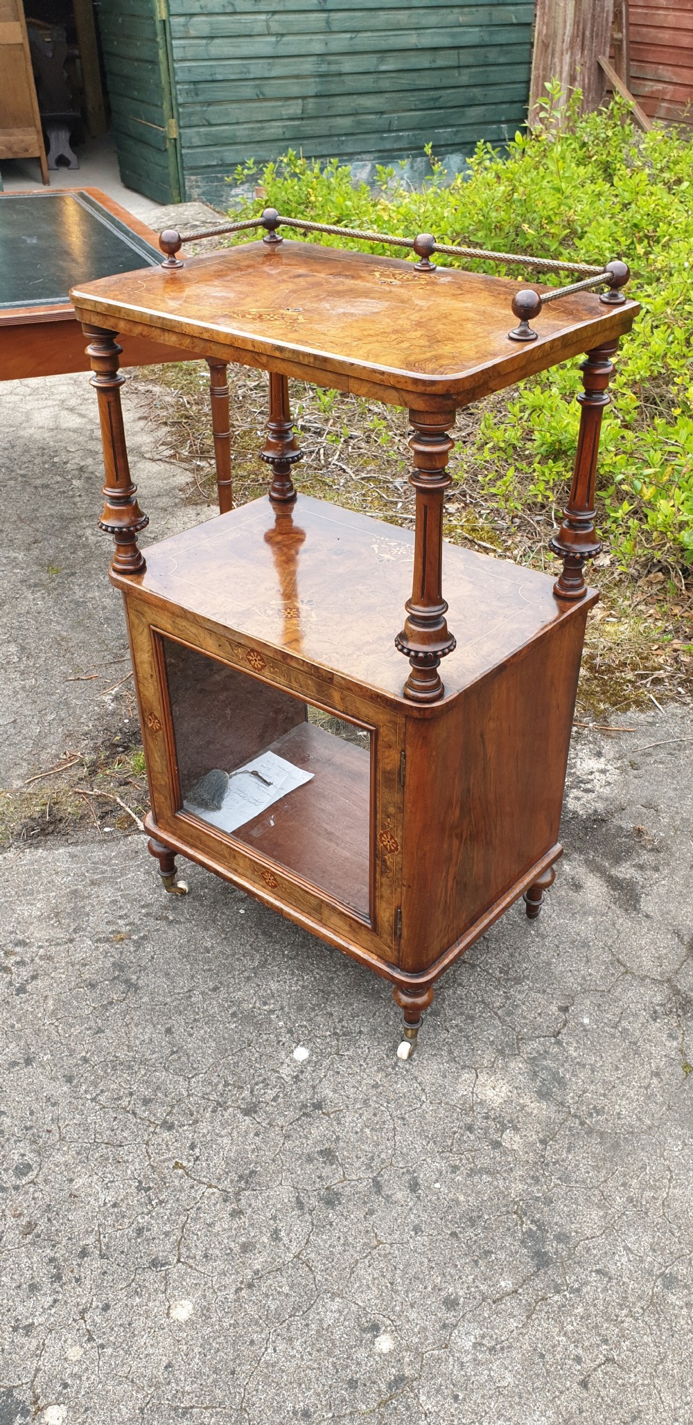 Victorian inlaid walnut side cabinet  View V