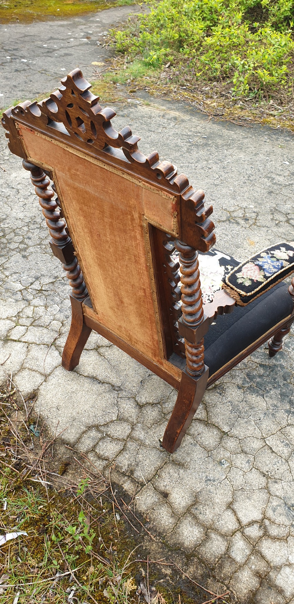 Victorian oak frame hall armchair  View II
