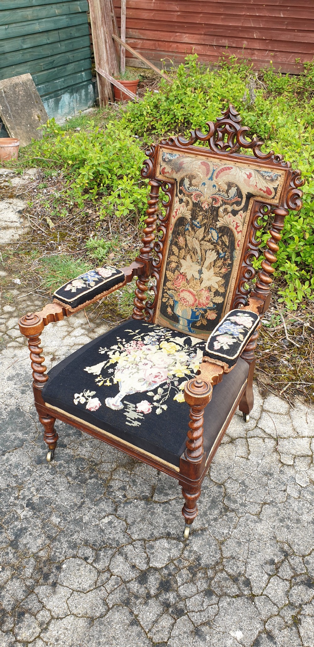 Victorian oak frame hall armchair  View III