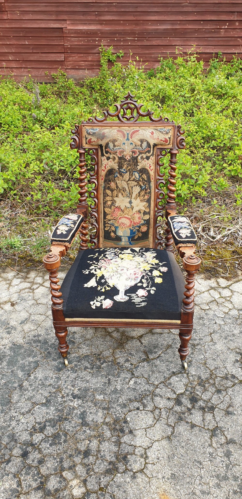 Victorian oak frame hall armchair  View IV