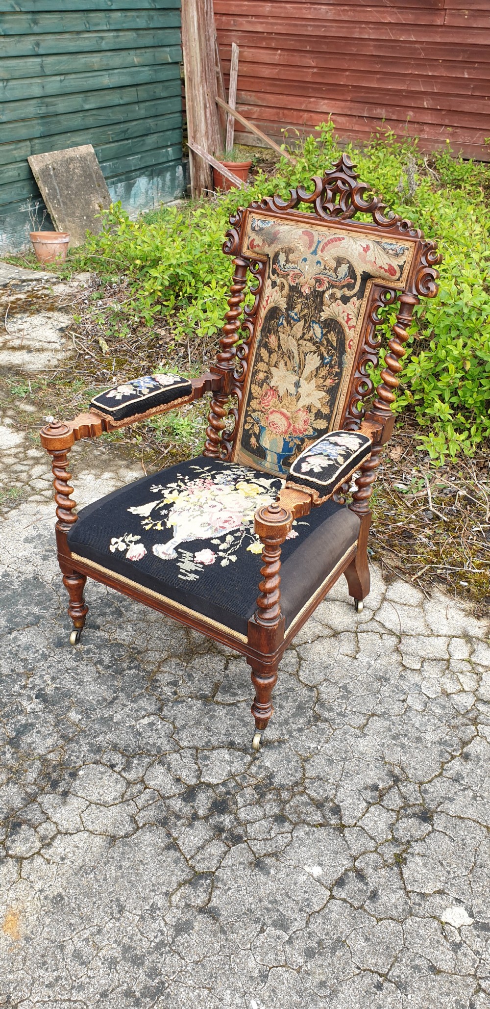 Victorian oak frame hall armchair  View V