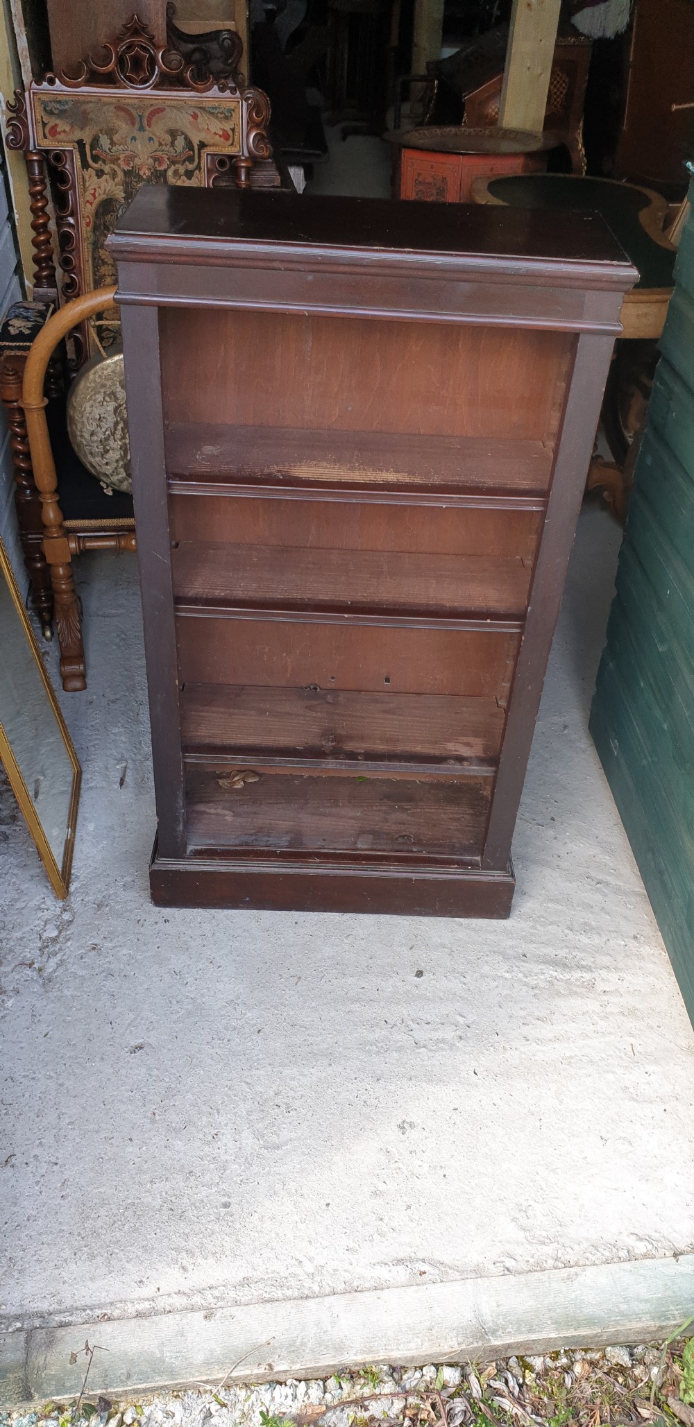 Small Edwardian mahogany open front bookcase.  View II