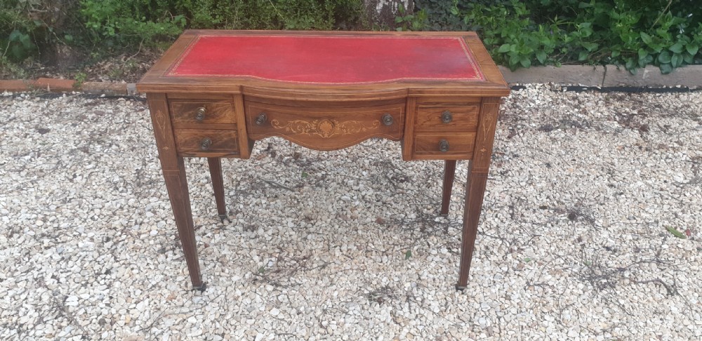 Late Victorian inlaid rosewood writing table.  View II