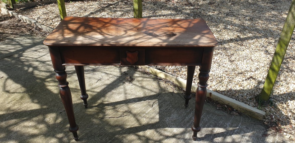 Early Victorian mahogany 2 drawer hall table.  View IV