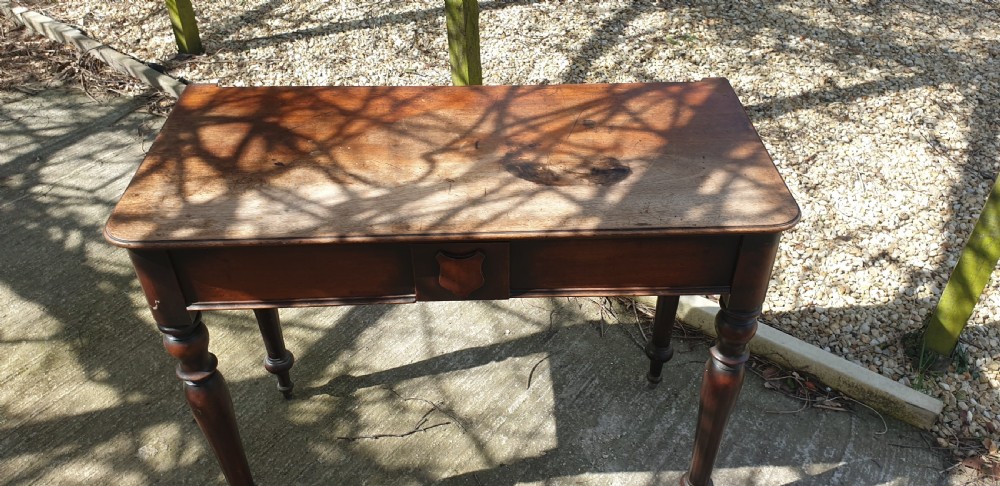 Early Victorian mahogany 2 drawer hall table.  View V