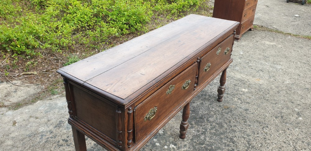 Antique oak 2 drawer dresser base.  View III