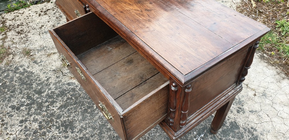 Antique oak 2 drawer dresser base.  View VI