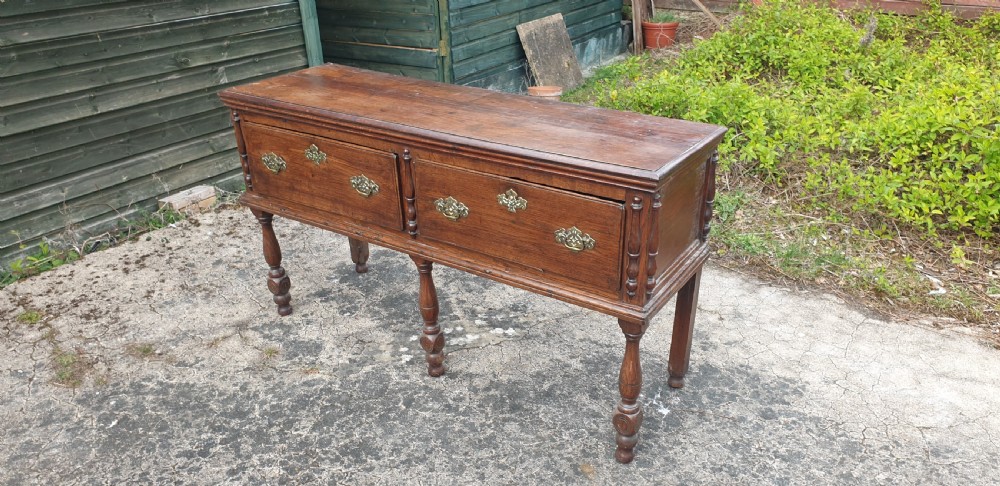 Antique oak 2 drawer dresser base.  View VIII