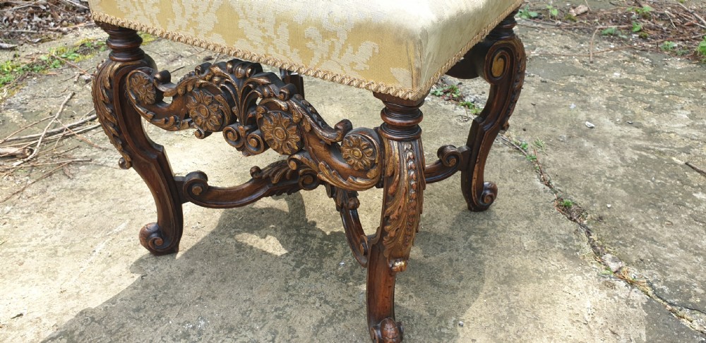 Carved walnut and gilt heightened stool. View II