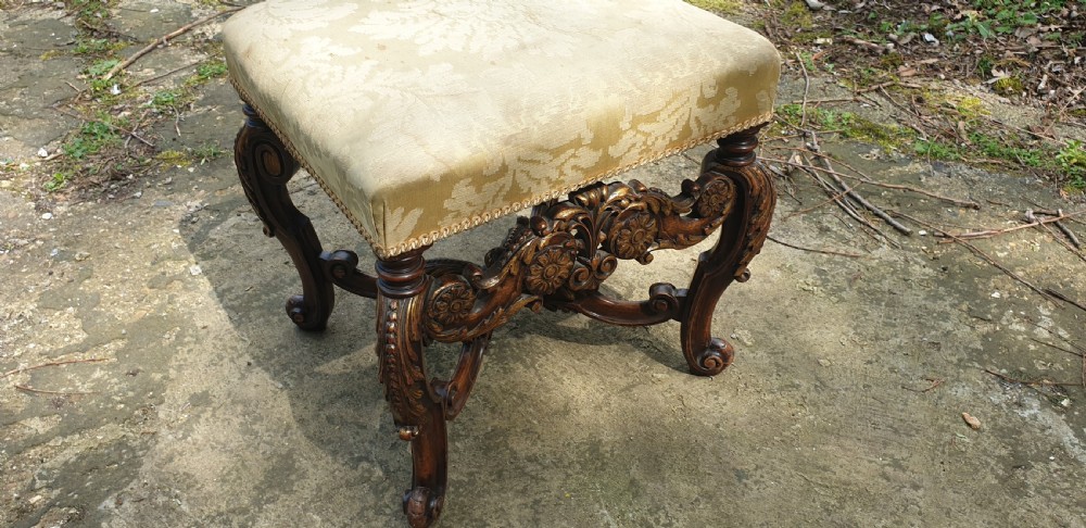 Carved walnut and gilt heightened stool. View V