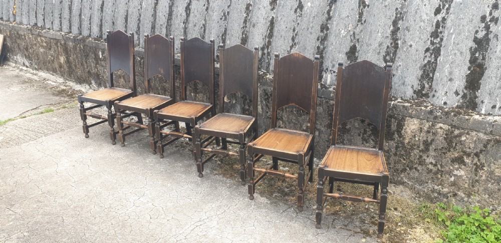 Set of 6 early 20th century dining or hall chairs.