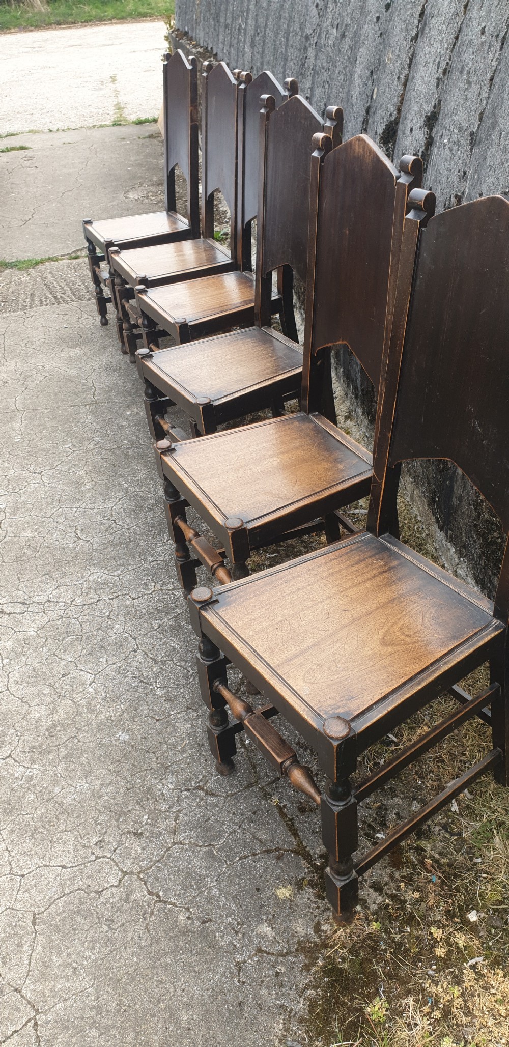 Set of 6 early 20th century dining or hall chairs. View IV