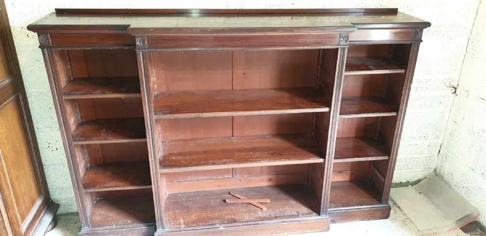 Late Victorian mahogany open front bookcase.  View V
